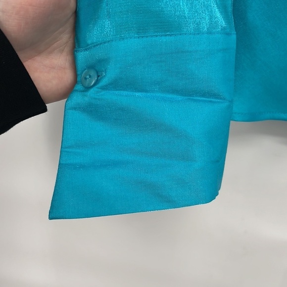 Vintage Y2K teal blue button up going out top size medium - Picture 3 of 5